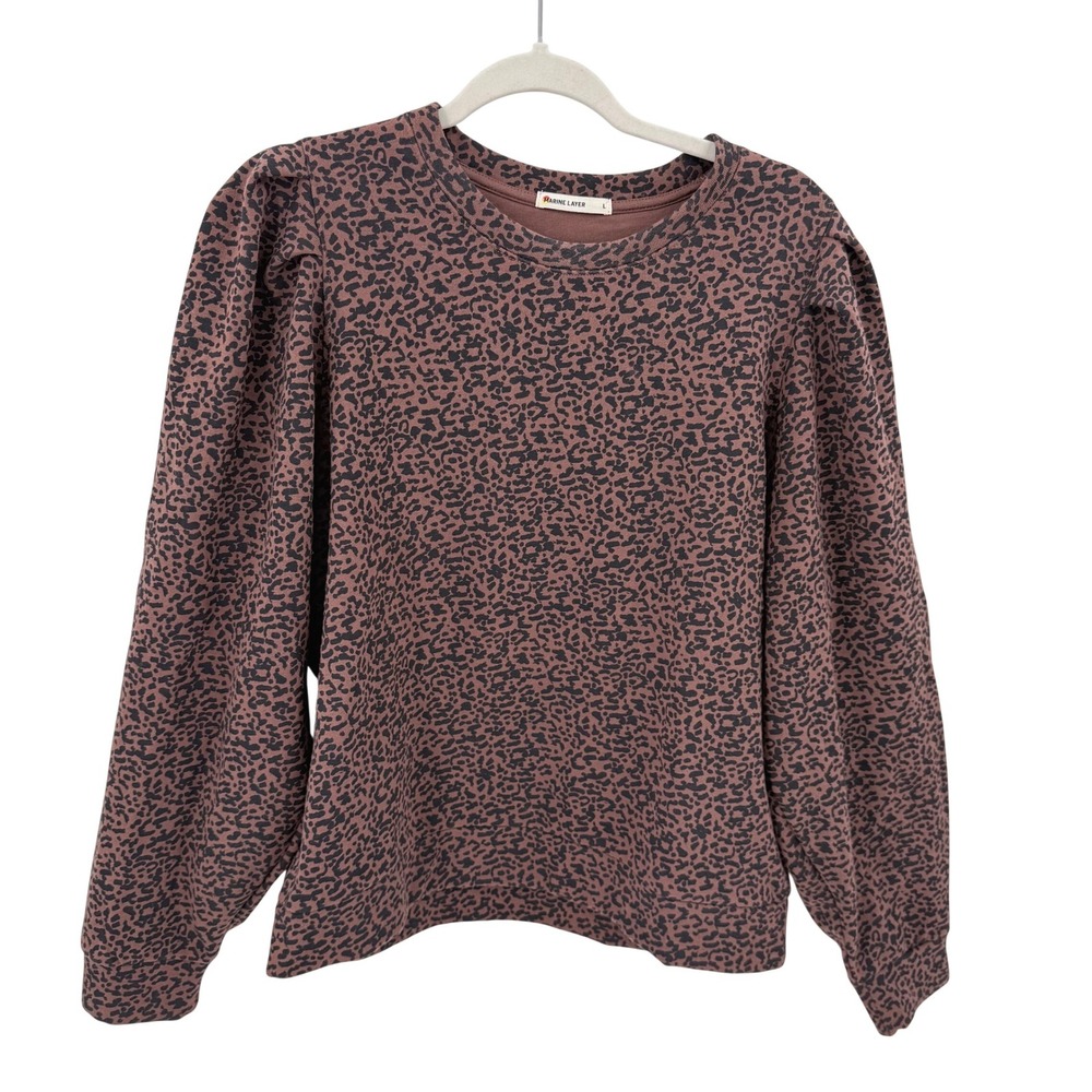 Marine Layer Enya Leopard Puff Sleeve Sweatshirt Brown Black Size L 16227